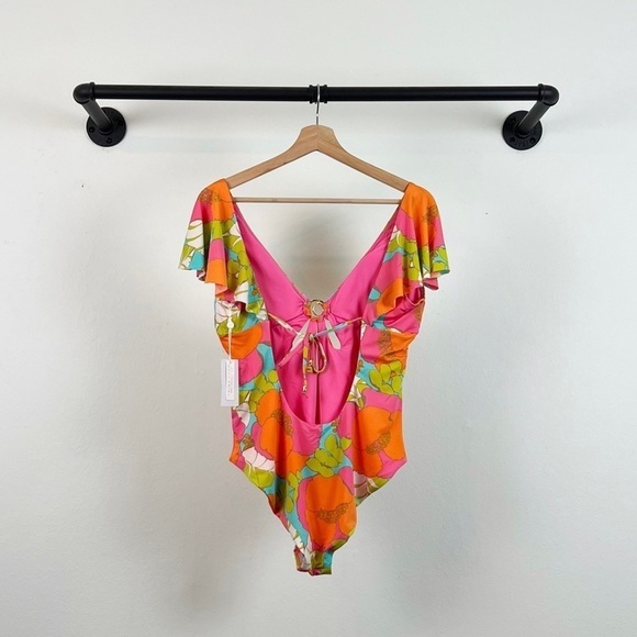 NWT Trina Turk Playa De Flor Floral Flutter Sleeve Cutout One Piece Swimsuit - Picture 6 of 9